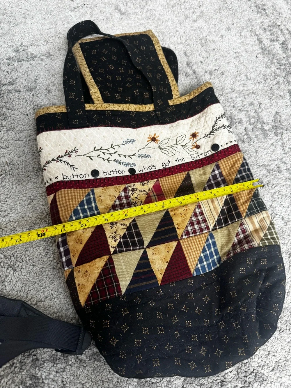 Handmade Primitive Patchwork Quilted Tote Bag Embroidered Folk Art
